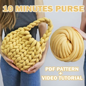 Easy CHUNKY YARN BAG Arm Knitting Pattern, The Frankie Bag, Pdf and Video Tutorial Chunky Purse, Purse Crochet Pattern, T-Shirt Yarn