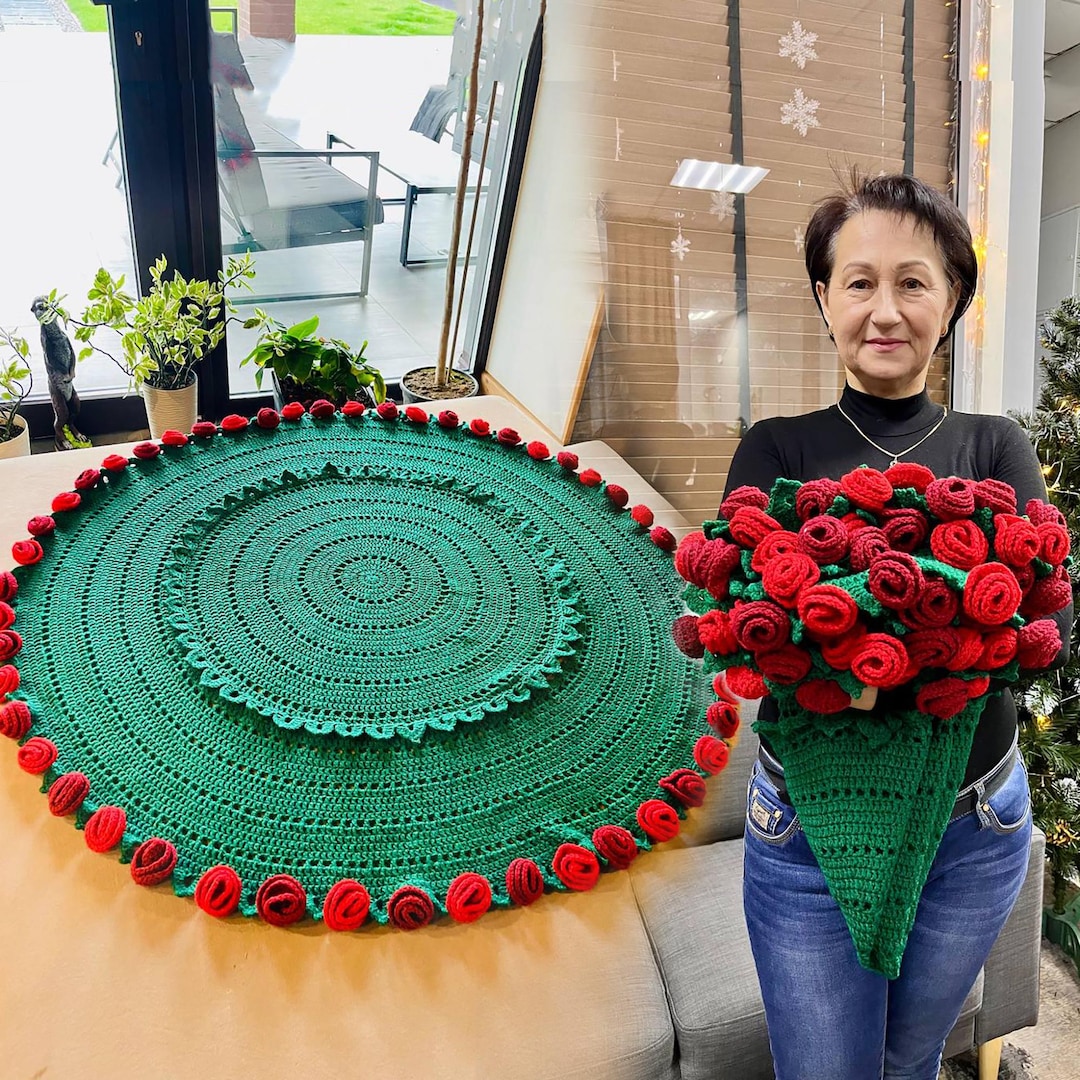 花束ブランケット 薔薇の花束 ハンドメイドひざ掛け用 マット ショール