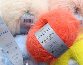 Gazzal Marilyn & Merinos Yarn, Australian Merino Wool Eyelash Yarn, 1.75 oz / 88 m