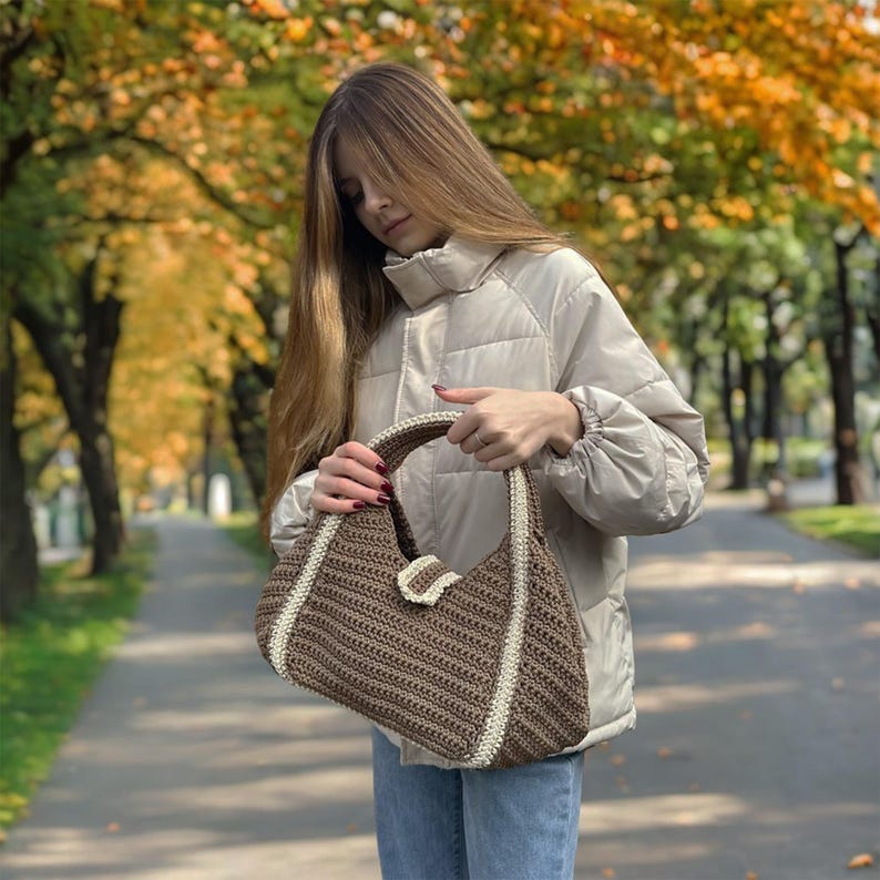 Macrame CROCHET BAG PATTERN, Autumn Crochet Handbag, Easy Pdf Pattern with Button Closure, Beginner Friendly, Instant Download image 1