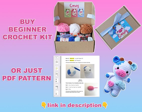 Diy crochet cow kit beginner with yarn, cow plush, chunky cow