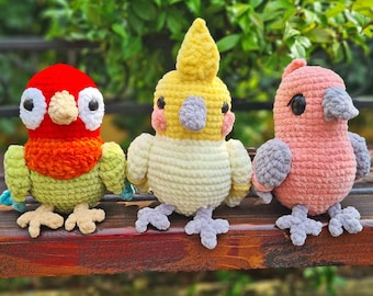 Amigurumi Parrot Crochet Pattern Set 3-in-1, Beginner Plushie Bird PDF Pattern, Cute Crochet Parrot Lovebird Cockatoo Instant Download