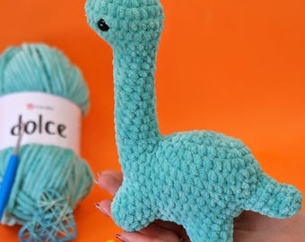 Schema per Brontosauro all'uncinetto, tutorial PDF per dinosauro amigurumi, peluche facile da realizzare con YarnArt Dolce