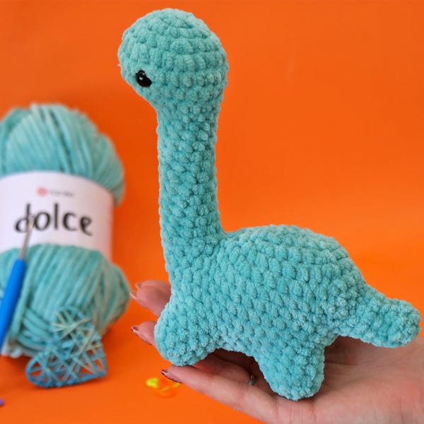 Brontosaurus Crochet Pattern, Amigurumi Dinosaur PDF Tutorial, Easy Plush Toy YarnArt Dolce