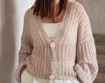 Crochet Cardigan Pattern Air Kiss, Oversized XS-XL PDF Häkelspitze Cardigan Muster