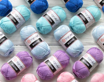 100% Mercerized Cotton Yarn YarnArt Begonia 40 Colors, Knitting Crochet 1.75 oz, 185 yds