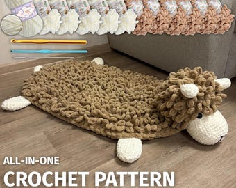Alpaca Rug Crochet Kit, Pattern + Chenille Loop Yarn, Easy Finger Knitting Plush Rug, Craft Kit