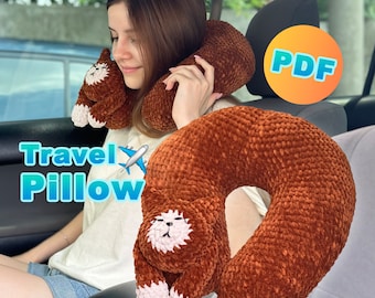 Patrón de ganchillo para almohada de viaje con forma de gato, patrón en PDF para principiantes, descarga instantánea.