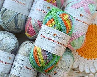 Cotton Queen Multi Jacquard Yarn, Mercerized Multi-Color Sport Weight