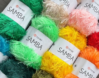 YarnArt Samba Faux Eyelash Yarn, 29 Colors, Polyester Fur Yarn