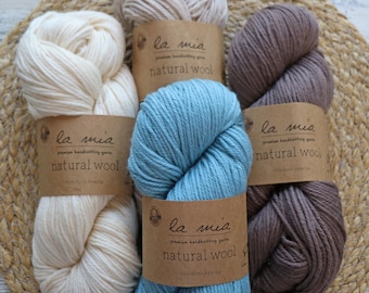 La Mia Natural Wool Yarn, 100% Wool Worsted Weight Winter Yarn, 3.52 oz / 219 yds