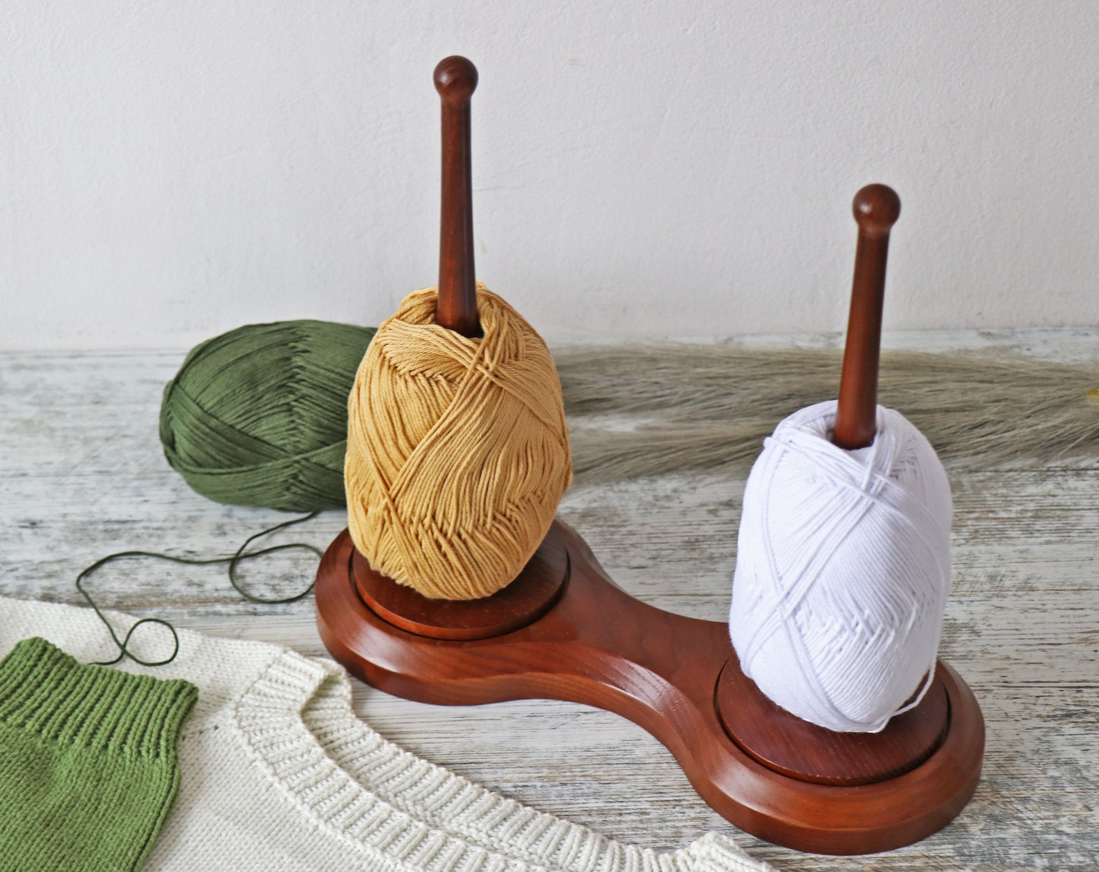 Yarn Ball Wooden Holder. Double Yarn Holder. Wooden Holder for Etsy