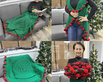 SURPRIZE ROSE BOUQUET Blanket Pdf Crochet Pattern, Crochet Shawl Pattern, Cardigan Pattern, Baby Blanket Crochet, Crochet Flowers