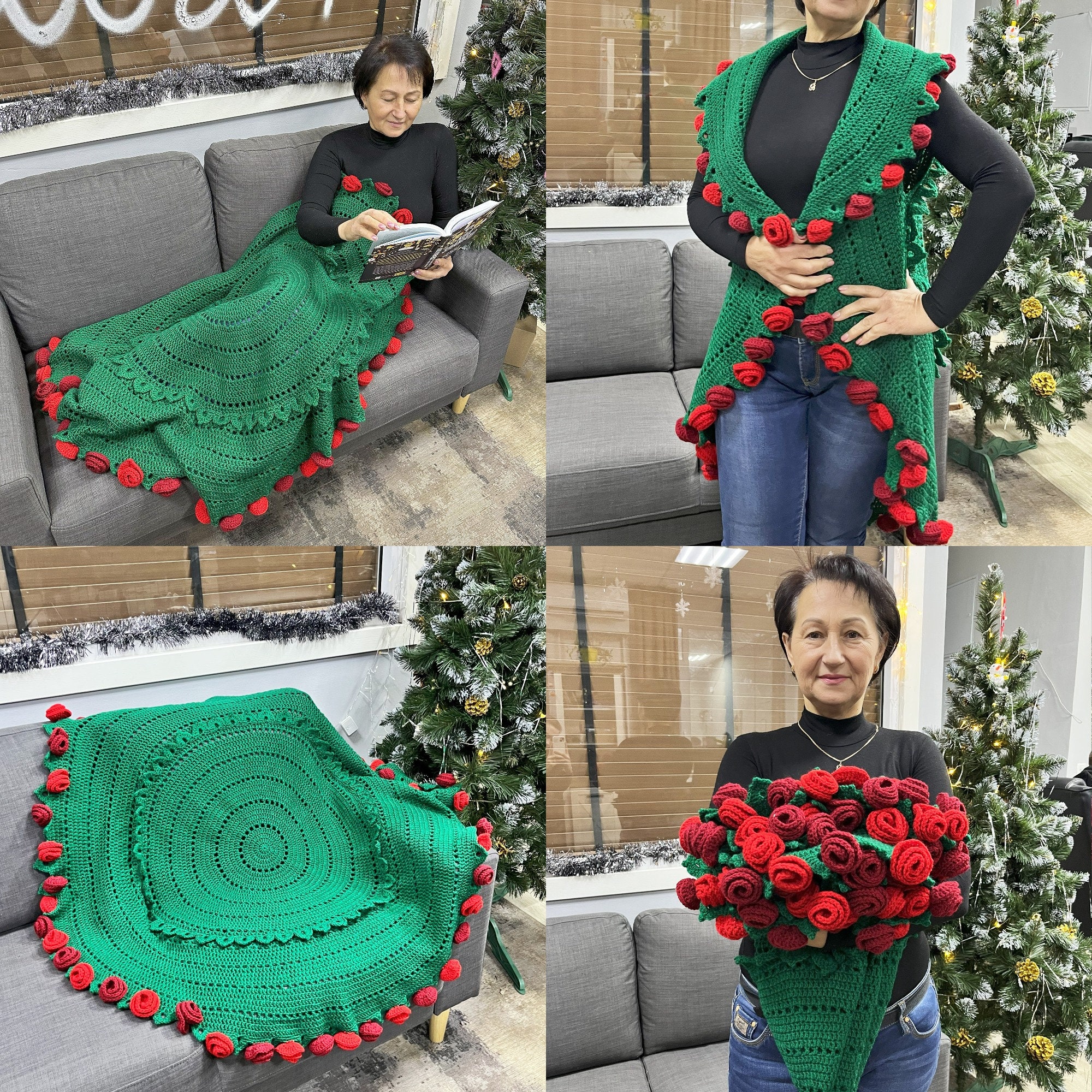 SURPRIZE ROSE BOUQUET Blanket Pdf Crochet Pattern, Crochet Shawl Pattern,  Cardigan Pattern, Baby Blanket Crochet, Crochet Flowers 