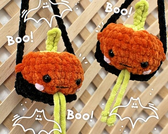 Halloween häkeln Muster, einfach nicht nähen Kürbis Amigurumi, gehäkelter Schlüsselbund, Autospiegel Aufhänger PDF