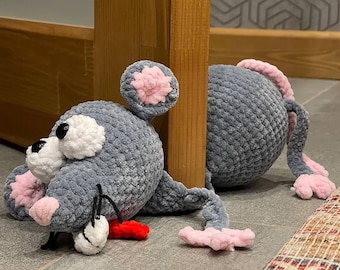 Crochet Rat Door Stopper Pattern PDF Easy Beginner Amigurumi Home Decor Funny Cute Animal Door Stop Crochet Tutorial