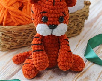 Patrón de ganchillo para amigurumi de tigre de peluche, patrón en inglés en PDF, peluche de safari saltarín