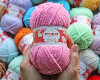 Chunky Chenille Yarn 50 g, 34 Colors, Micro Polyester, Amigurumi & Blanket Yarn