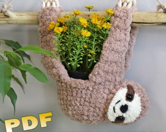 SLOTH PLANTER Crochet Pattern, Amigurumi Sloth, Slow Mo, Mini Succulent Planter, Hanging Crochet Planter, Pdf Stuffed Animal Toy Pattern