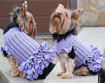 Dog Dress Crochet Pattern, PDF Dog Sweater with Ruffles DIY, Small Dogs Costume, Full Video Instant Download