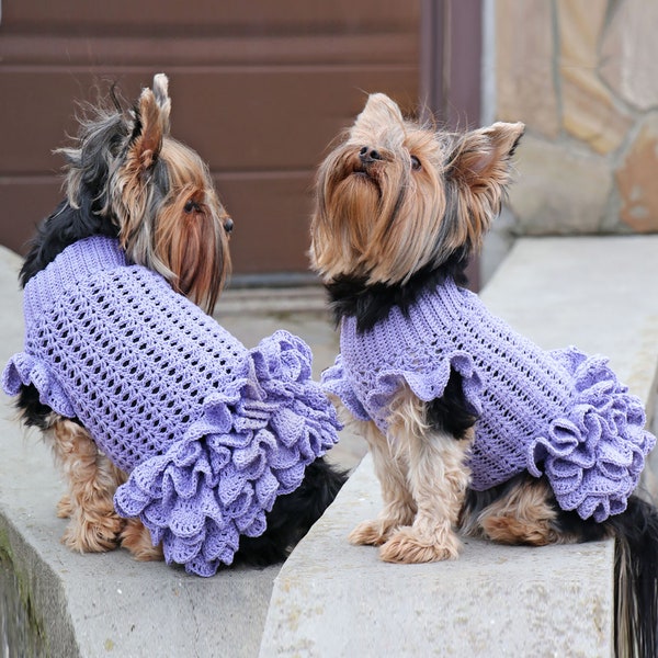 Easy DOG DRESS pattern. PDF dog sweater crochet pattern. Dog sweater with ruffles. Crochet dress for small dogs. Full Video Instant Download