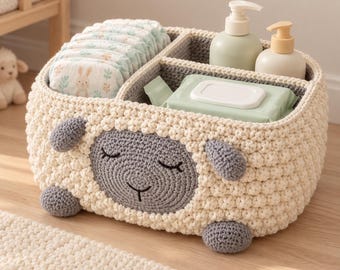 Crochet Pattern Sheep Bathroom Counter Organizer and Storage 3 Slots, Home Decor Crochet Pattern, 2027 Year of the Goat, Sheep & Ram