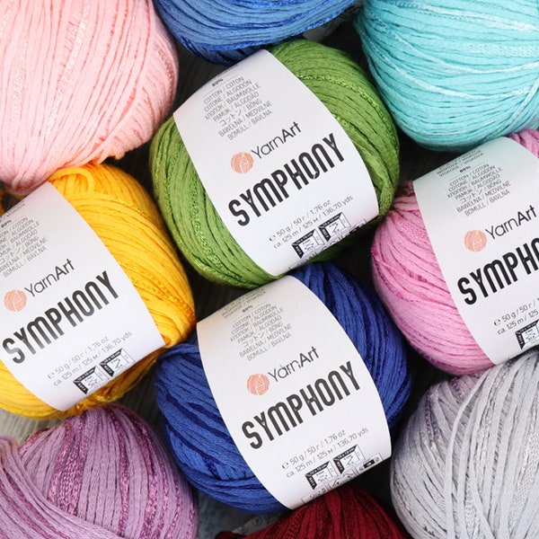 YARNART SYMPHONY 23 COLORS, Sparkly Crochet Yarn, Cotton Yarn, Knitting Yarn, Cotton Ribbon Yarn, Summer Yarn, Shawl Yarn, Soft Yarn