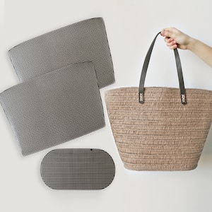 プラスチックキャンバストートバッグ。プラスチックキャンバスバッグのパターン。プラスチックキャンバスのパターンを使ったレディースクロシェバッグ。プラスチックキャンバスの形