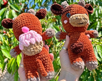 Coccolone a forma di mucca all'uncinetto, modello di mucca delle Highlands, modello di mucca marrone, tutorial modello di mucca, modello adorabile di amigurumi, animale di peluche all'uncinetto