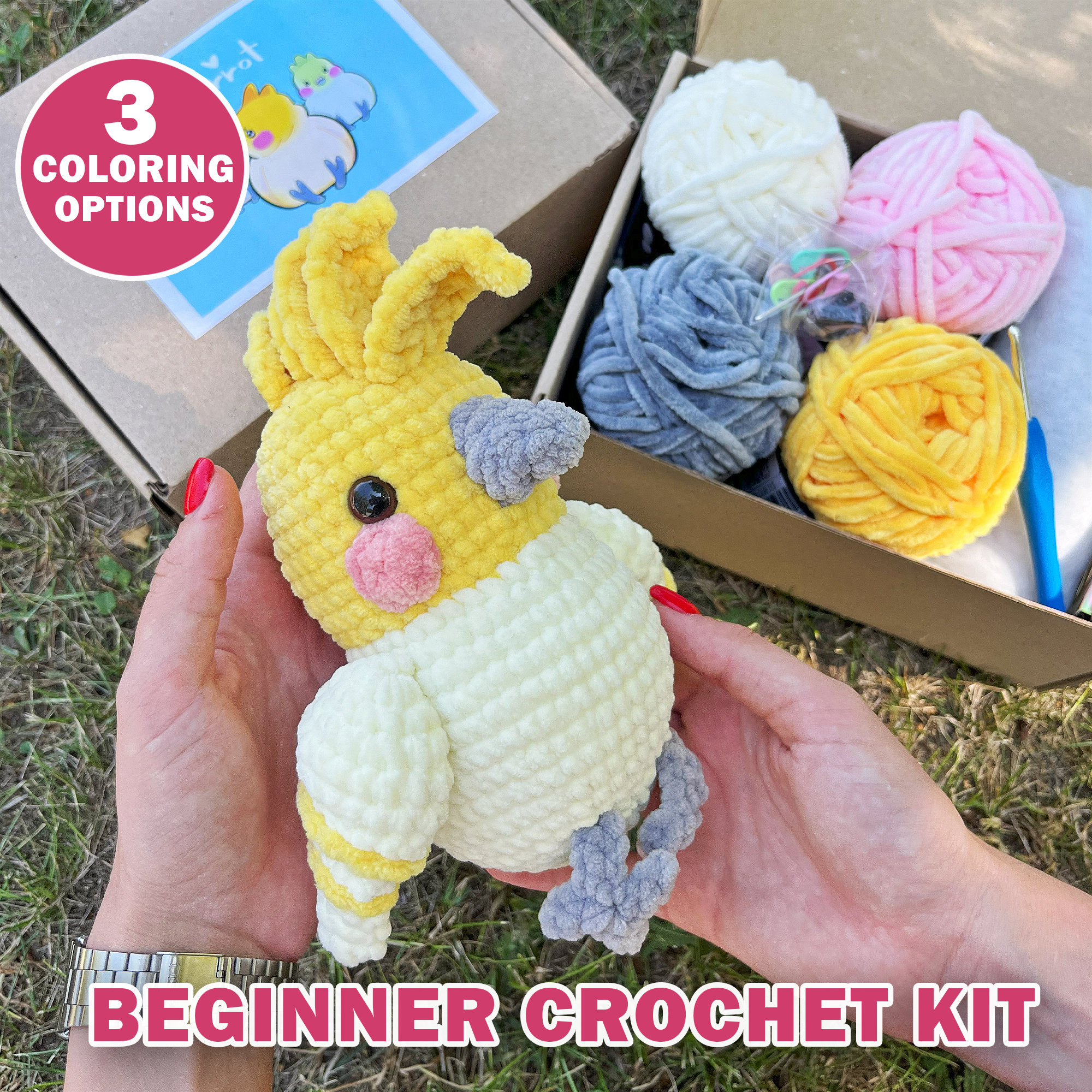 BEGINNER CROCHET KIT Amigurumi Parrot + Pdf Pattern, Easy Starter Crochet Kit, Crochet Parrot, Amigurumi Bird, Learn How To Crochet Kit