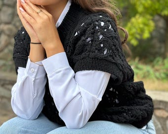 Lace Knitting Vest Pattern: Easy Oversized Sweater (PDF Pattern)