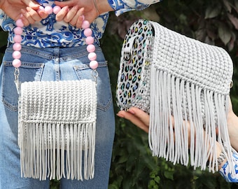 Modello per borsa all'uncinetto macramè, pochette fatta a mano con lati in acrilico (PDF)