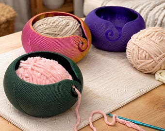Yarn Bowl with Holes, Crochet Accessories, Gift For Knitters, 6 x 5 in