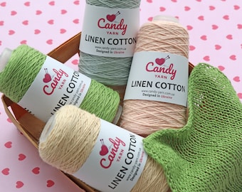 Candy-Yarn LINEN COTTON, Cotton and Linen Blend Yarn, Ukrainian Yarn, Summer Yarn, Natural Crochet Yarn, Lace Linen Yarn 1.7 Oz / 437 Yds