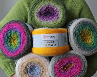 YARNART FLOWERS ALPAGA, 32 couleurs, fil de laine, fil à crocheter multicolore, fil à gâteau, crochet, fil dégradé, fil d'hiver 8,80 oz, 1027,98 yds