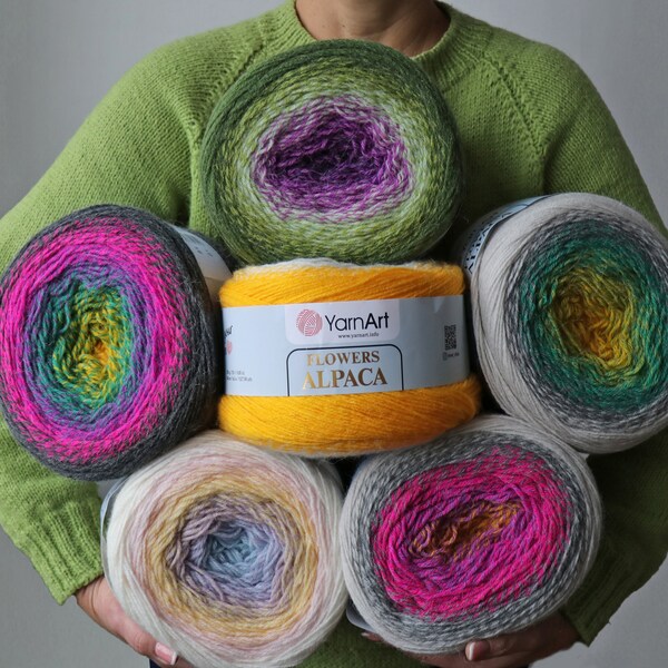 YARNART FLOWERS ALPACA, 32 Colors, Wool Yarn, Multicolor Crochet Yarn, Cake Yarn, Crocheting, Gradient Yarn,Winter Yarn 8.80 Oz, 1027.98 Yds