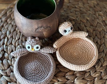 CROCHET PATTERN Coasters Sloth & Owl, Easy Crochet Kitchen Coasters Pattern PDF for Beginners, Home Decor Idea, Instant Download Gift