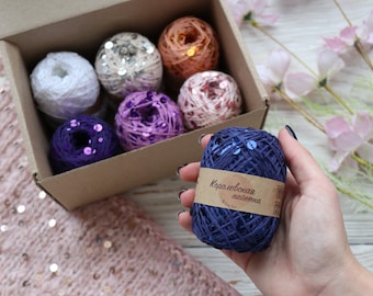 Royal Sequin Cotton Yarn, Sparkly Art Yarn for Crochet & Knitting