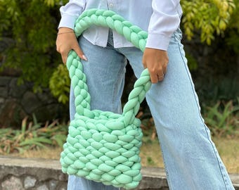 Chunky Knit Bag Pattern, Cross Body Easy Arm Knit Purse PDF & Video
