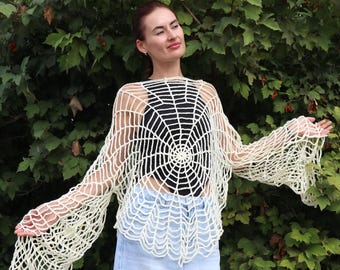 Crochet Pattern Spider Web Top, Cardigan Accessory, Crochet Spider Mesh, Fall Sweater, Halloween Shirt