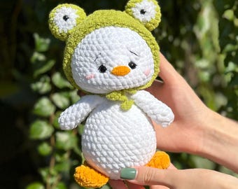 Crochet Duck with Frog Hat Pattern: Easy Amigurumi (PDF Pattern)