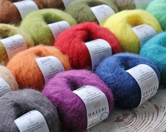 Gazzal Super Kid Mohair Yarn, Lace Weight, Merino Wool Blend
