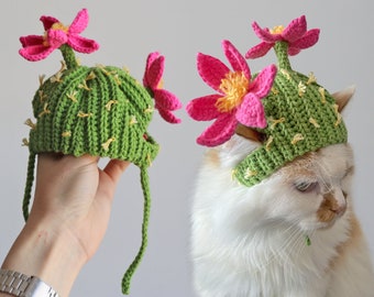 Crochet Cactus Cat Hat Pattern, Crochet Pet Accessory, Easy PDF Pattern, Cute Cat Costume, Pet Gift, Crochet Cat Hat, Instant Download