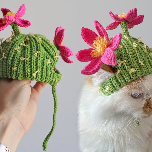 Crochet Cactus Cat Hat Pattern, Crochet Pet Accessory, Easy PDF Pattern, Cute Cat Costume, Pet Gift, Crochet Cat Hat, Instant Download