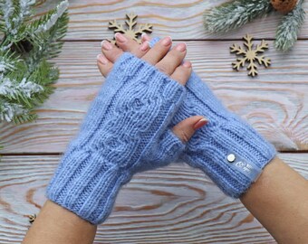 Knit Fingerless Cable Gloves Pattern, Seamless Mittens PDF Pattern