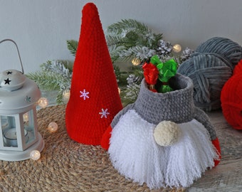 Crochet Pattern CHRISTMAS GNOME, Plushie Pattern, Crochet Candy Bowl, Merry and Bright Gnome, Gnome Ornament Pattern, Amigurumi Gnome