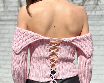 Off Shoulder Crochet Crop Top Pattern, Women's Summer Sweater PDF Pattern