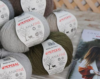 Organic Wool Yarn, Mondial Bio Lana Fine, Sport Weight Winter 5-ply Yarn