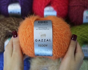 Hilo Gazzal Teddy de mezcla de lana merino, hilo suave para tejer a dos agujas y ganchillo, 1,76 oz / 164 yardas