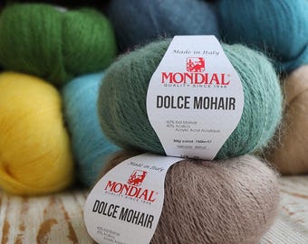 Kid Mohair Yarn, Mondial Dolce Mohair, Wool Blend Sport Weight Yarn, 28 Colors